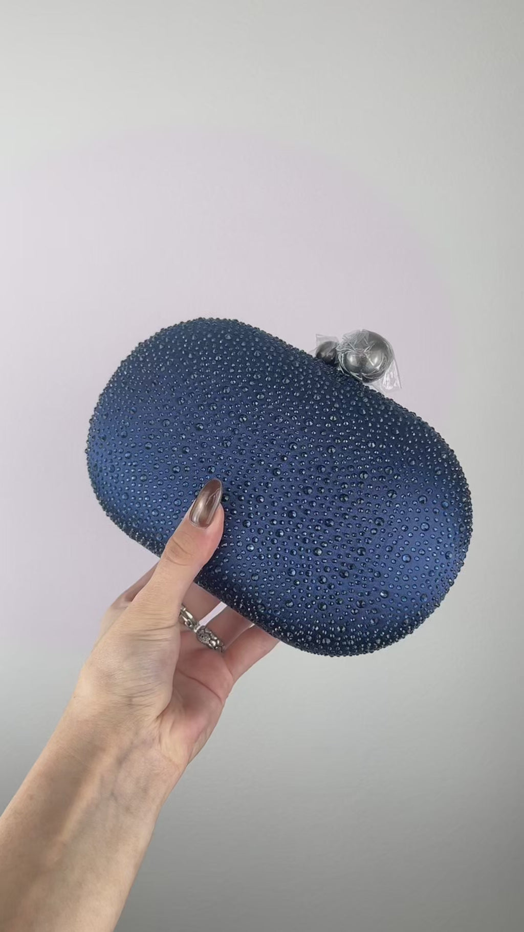 Bolsa Festa Clutch Pedraria Strass Oval Azul Marinho