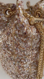 Bolsa Festa Clutch Pouch Pedraria Bege