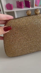 Bolsa de Festa Clutch Cristais Pedraria Dourada