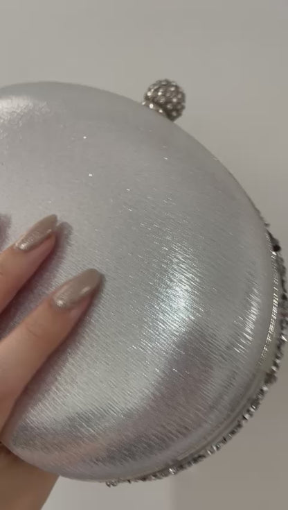 Bolsa de Festa Clutch Pedraria Cristal Prateada