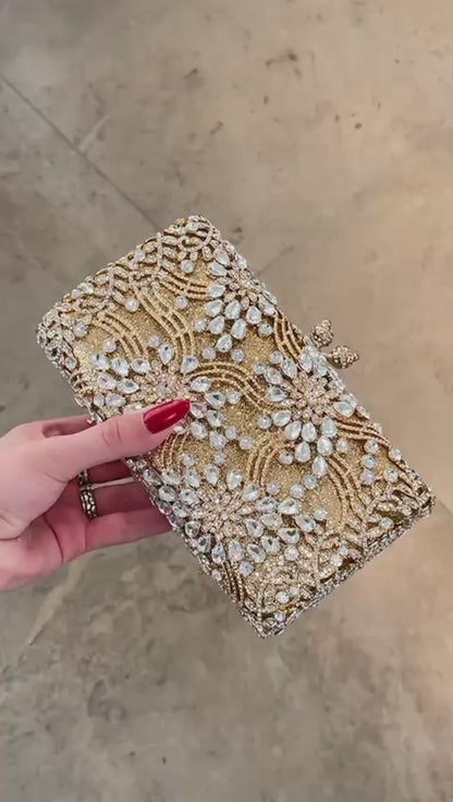 Bolsa Festa Clutch Pedraria Strass Dourada