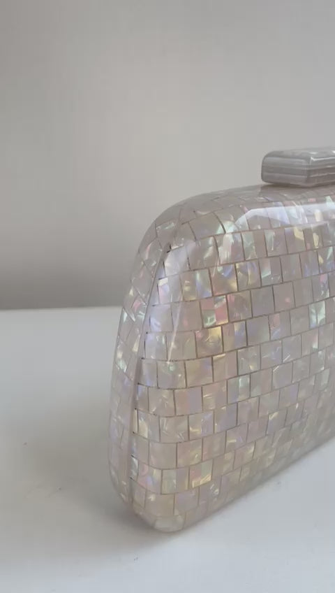 Bolsa de Festa Clutch Acrílico Perolada Bege
