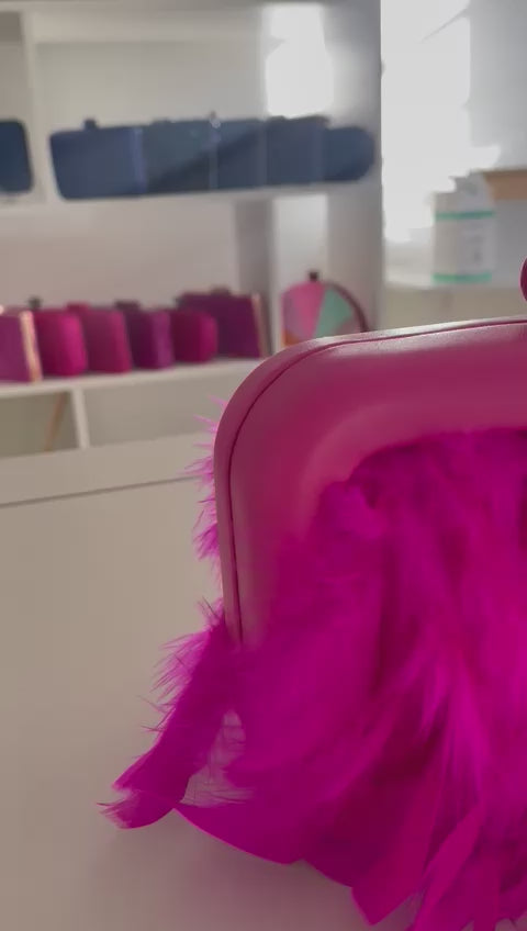 Bolsa de Festa Clutch em Plumas Sintéticas Rosa - ReUse