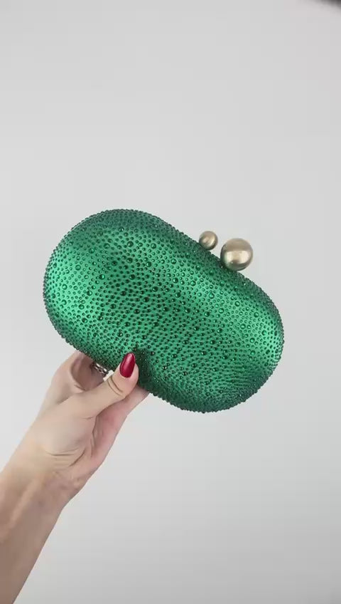 Bolsa Festa Clutch Pedraria Strass Oval Verde