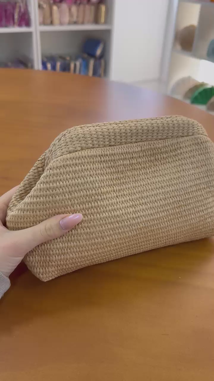 Bolsa Pouch Festa Clutch Palha Bege