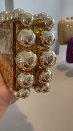 Bolsa de Festa Clutch Acrílico Bolas Brilhantes Dourada - ReUse