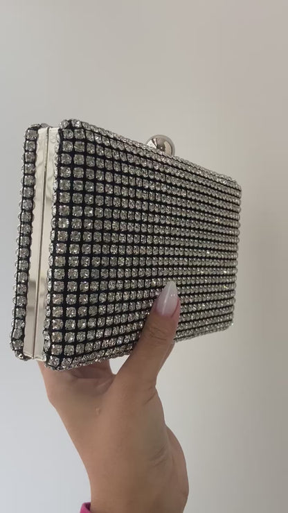 Bolsa de Festa Clutch Strass Preta e Prata