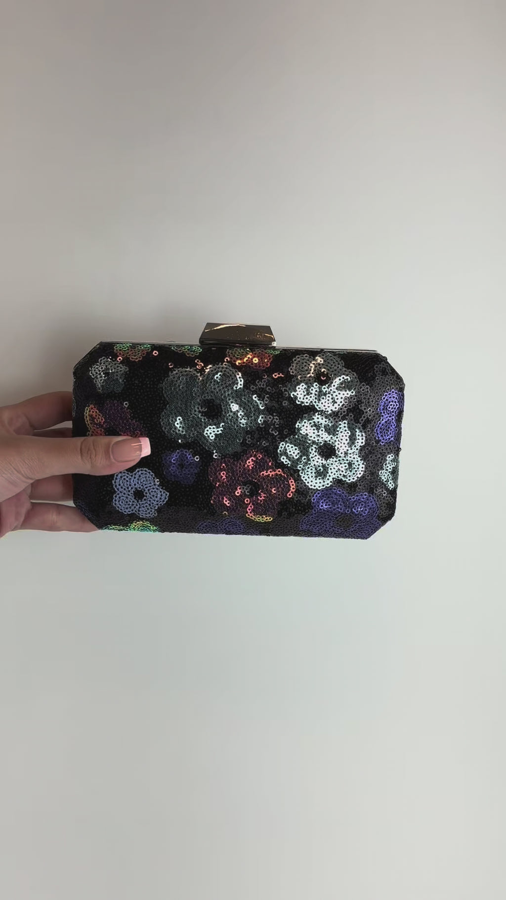 Bolsa Clutch Festa Bordada Floral Azul Marinho
