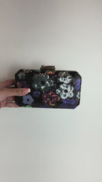 Bolsa Clutch Festa Bordada Floral Azul Marinho
