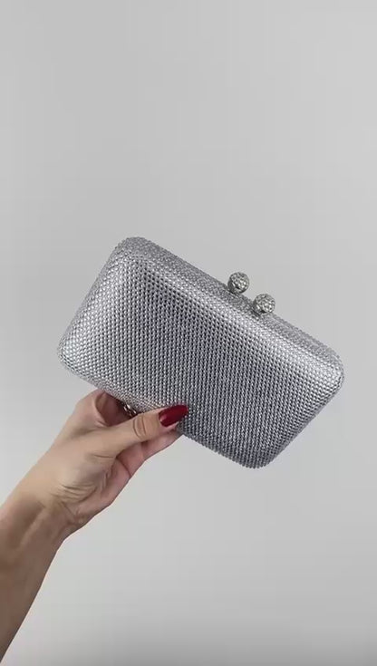 Bolsa de Festa Clutch Pedraria Prateada Retangular