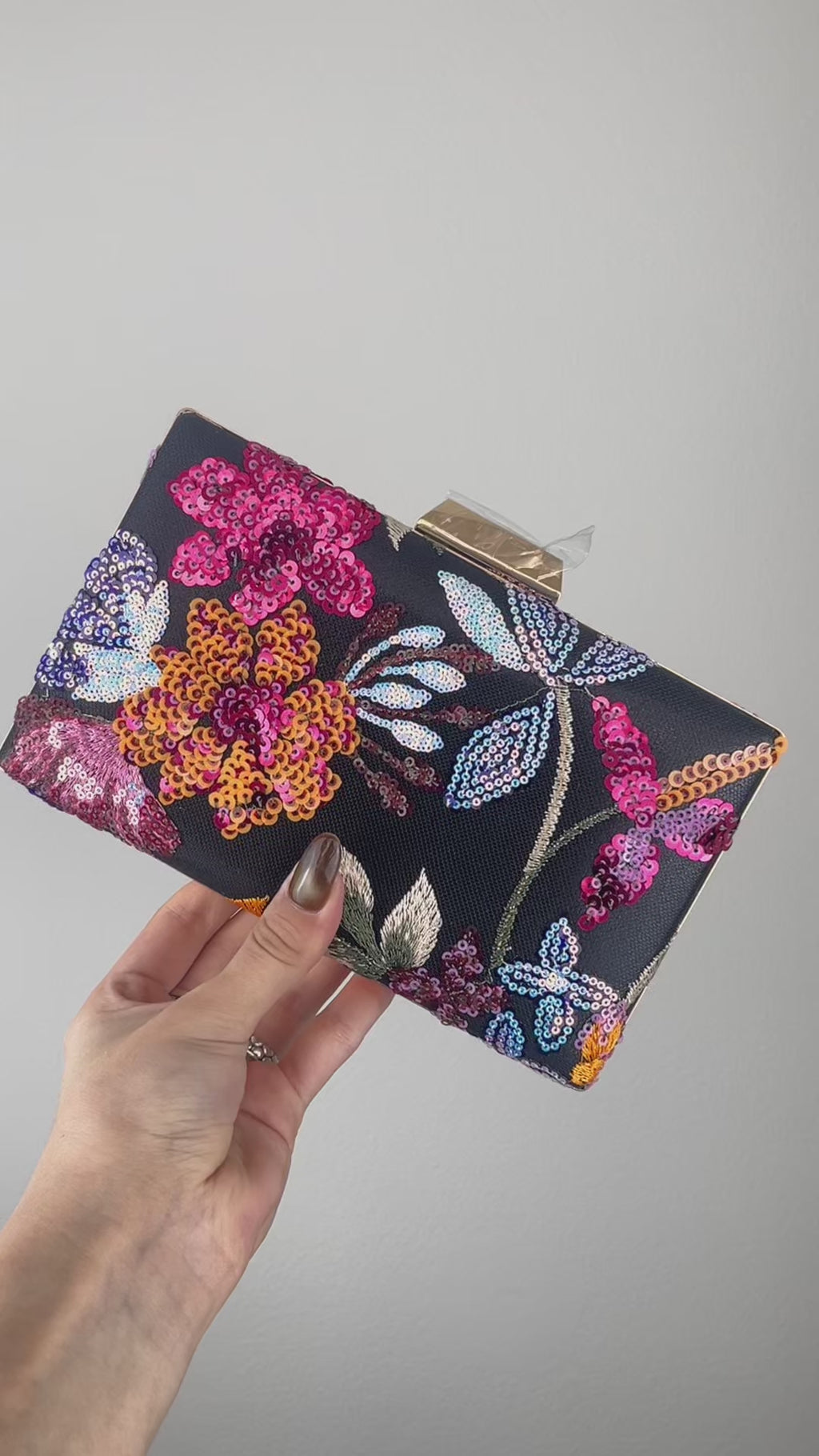 Bolsa Clutch Festa Bordada Flores Preta