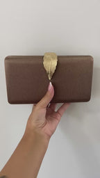 Bolsa Clutch Festa Tecido Fecho de Folha Marrom - ReUse