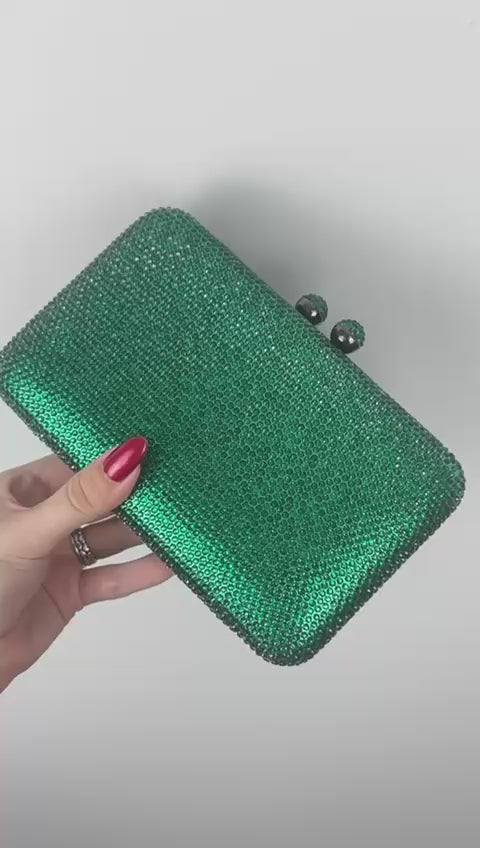 Bolsa de Festa Clutch Pedraria Verde Retangular
