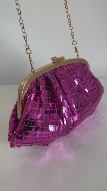 Bolsa de Festa Clutch Lantejoula Folha Brilhante Rosa