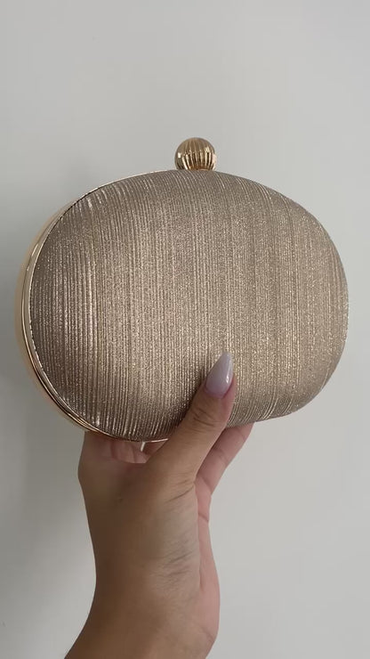 Bolsa Festa Clutch Oval Brilho Dourada