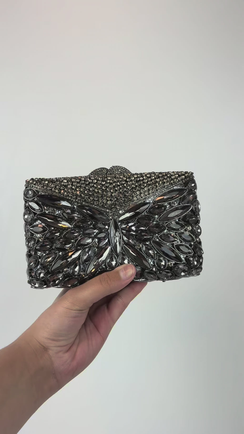 Bolsa Festa Clutch Pedraria Strass Prata Escuro