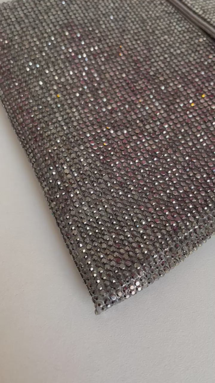 Bolsa Carteira de Festa Clutch Strass Prata Grafite - ReUse