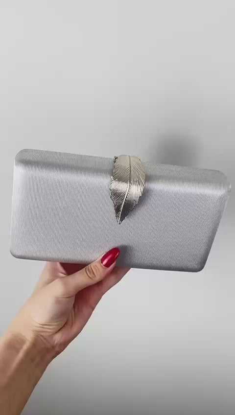 Bolsa Clutch Festa Tecido Fecho de Folha Prata - ReUse