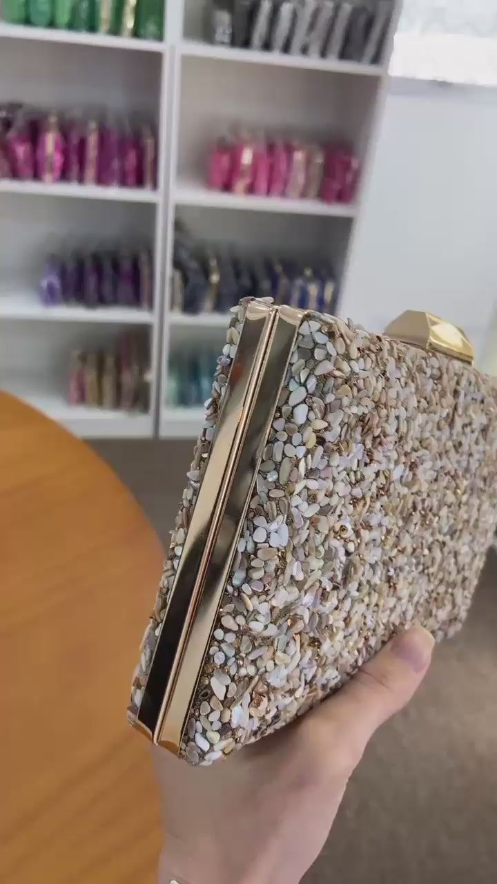 Bolsa Festa Clutch Pedraria Bege