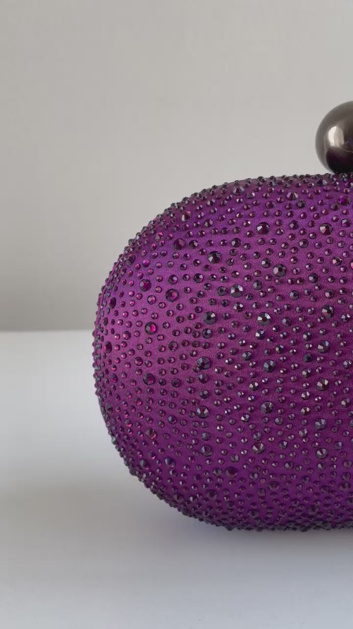 Bolsa Festa Clutch Pedraria Strass Oval Roxo