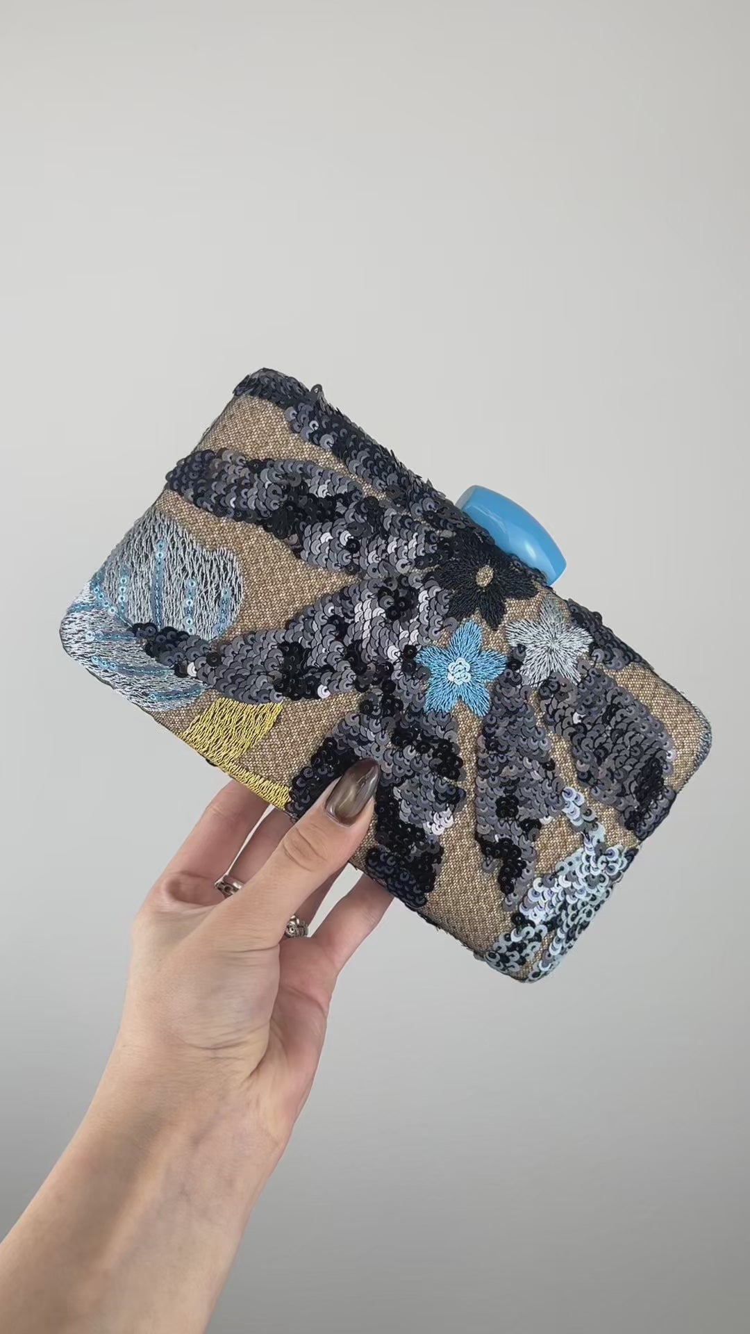 Bolsa Clutch Festa Bordada Flores Azul