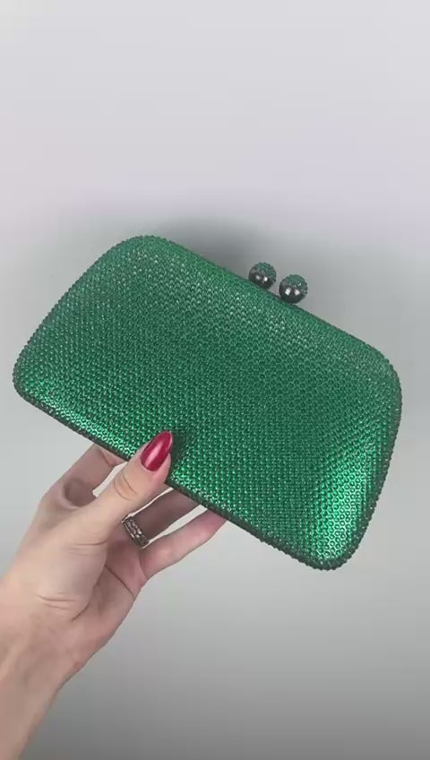 Bolsa de Festa Clutch Cristais Pedraria Verde