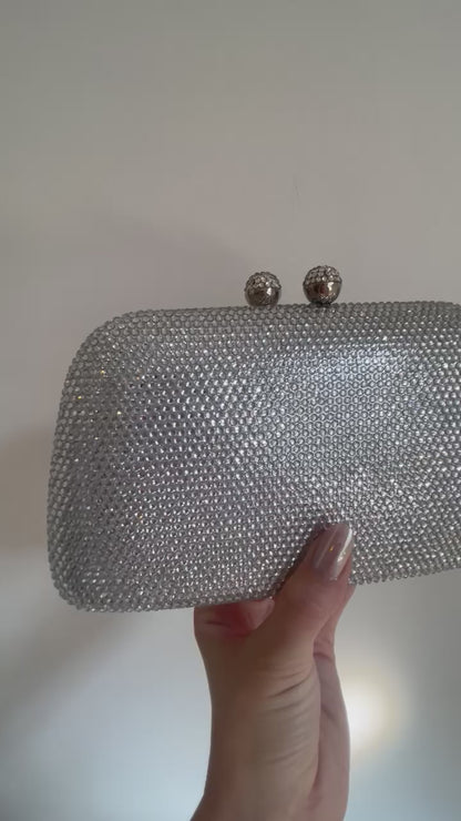 Bolsa de Festa Clutch Cristais Pedraria Prateada