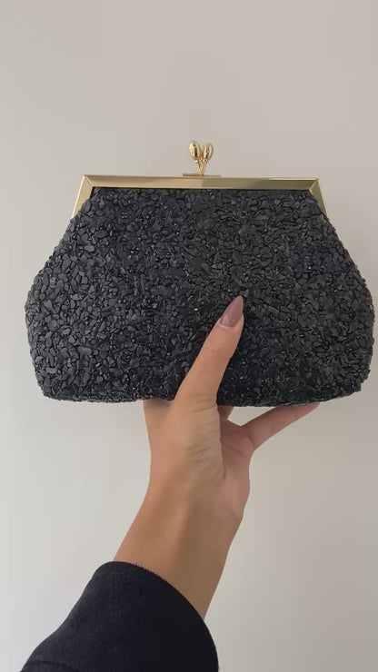 Bolsa Festa Clutch Pouch Pedraria Preta