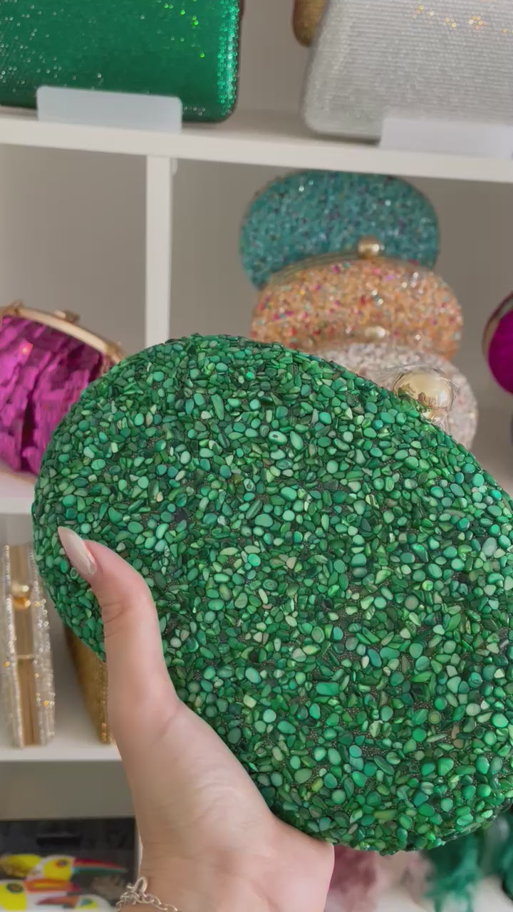 Bolsa Festa Clutch Pedraria Verde Oval