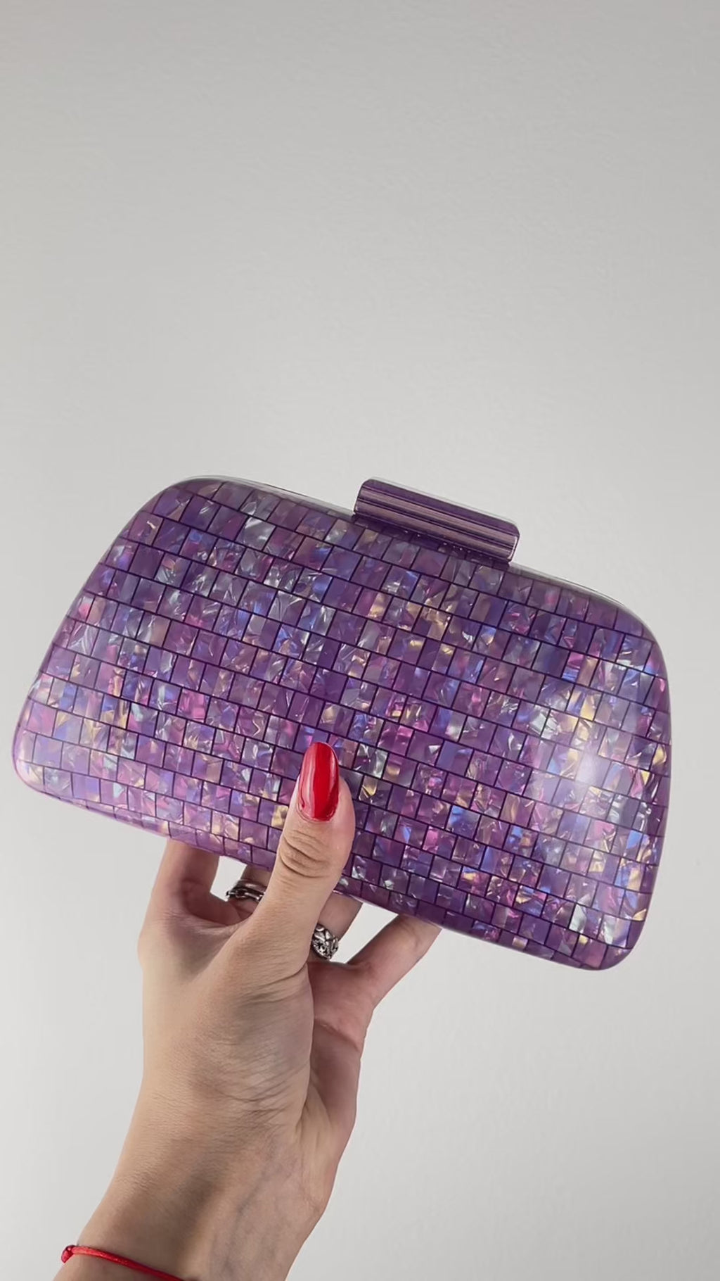 Bolsa de Festa Clutch Acrílico Perolada Roxa
