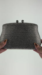 Bolsa Festa Clutch Pedraria Strass Prata Grafite