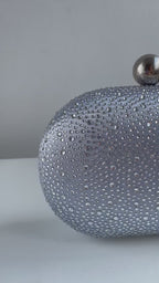 Bolsa Festa Clutch Pedraria Strass Oval Prata