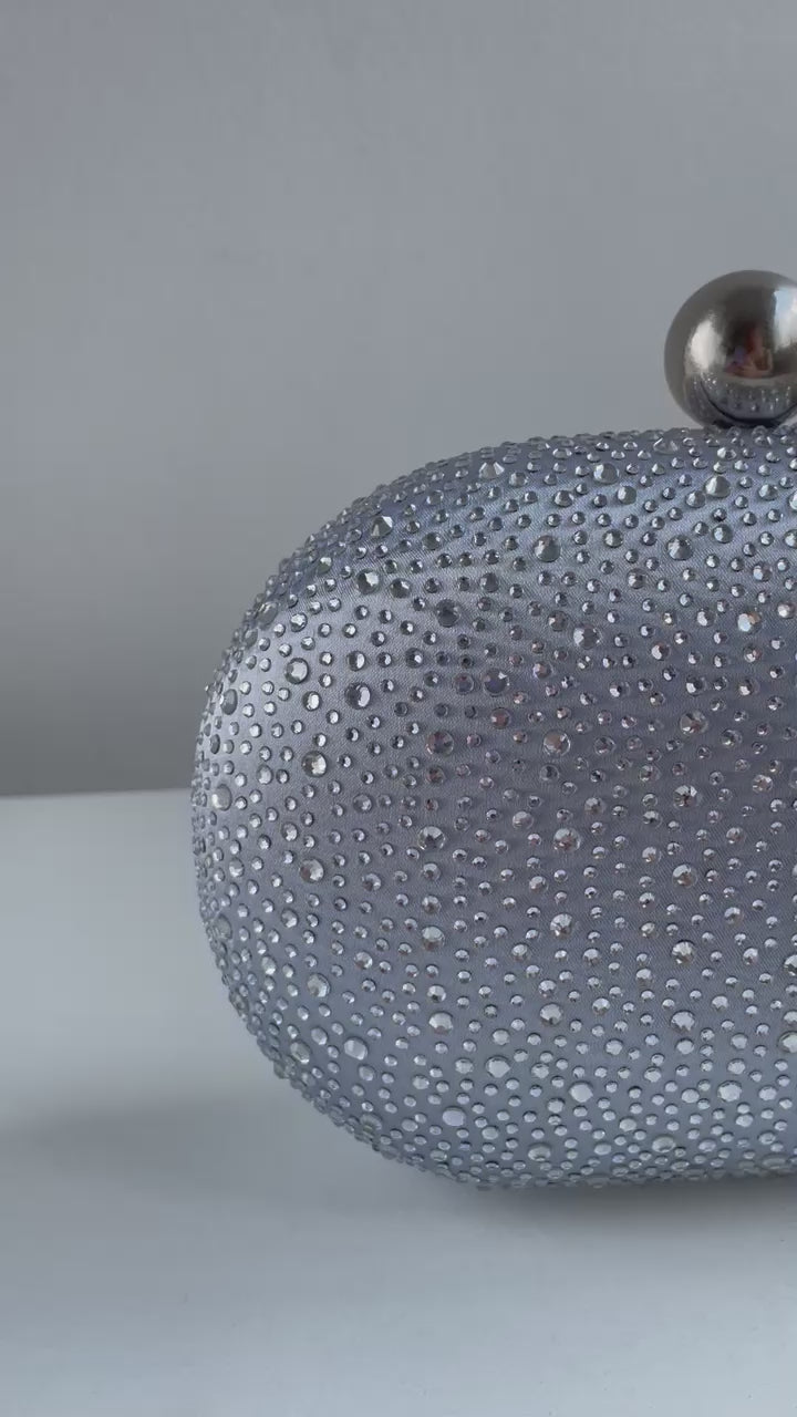 Bolsa Festa Clutch Pedraria Strass Oval Prata