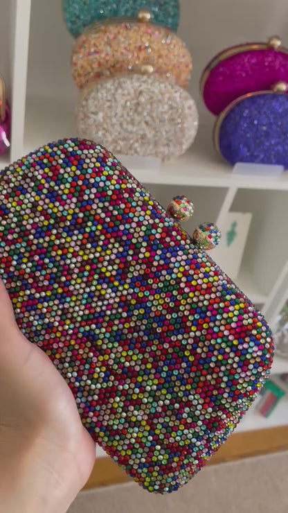 Bolsa de Festa Clutch Pedraria Strass Colorida Pixels