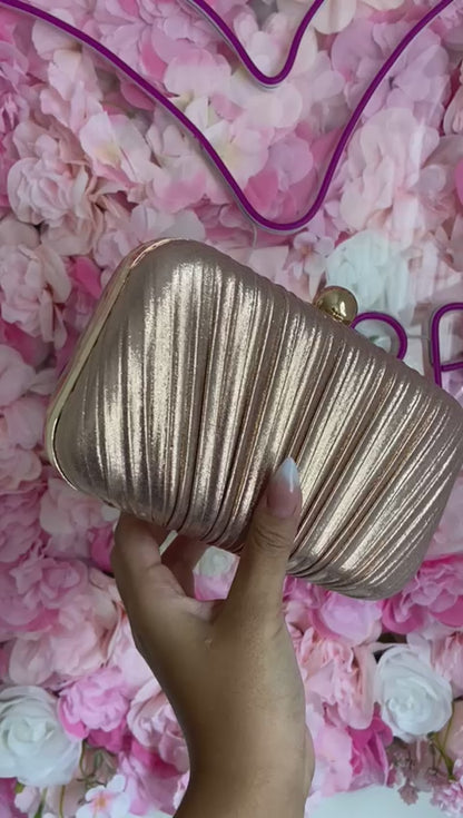 Bolsa de Festa Clutch Tecido Metalizado Rosê/Champanhe