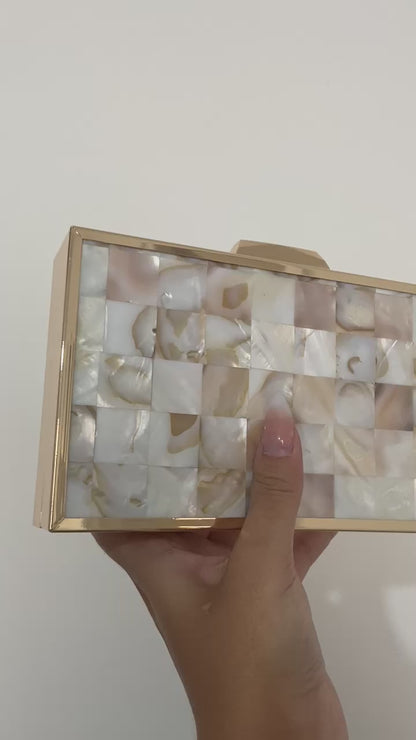 Bolsa de Festa Clutch Metalizada Madrepérola Bege