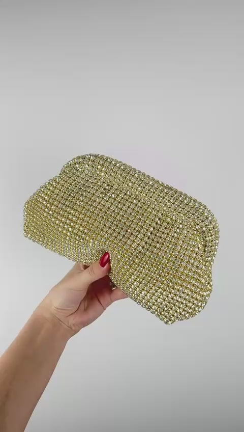 Bolsa Festa Clutch Strass Dourado Claro