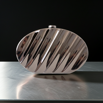 Bolsa de Festa Clutch Metalizada Oval Prata Grafite