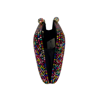 Bolsa de Festa Clutch Pedraria Strass Colorida Retangular