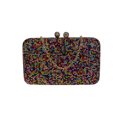 Bolsa de Festa Clutch Pedraria Strass Colorida Retangular