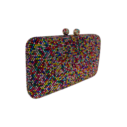 Bolsa de Festa Clutch Pedraria Strass Colorida Retangular