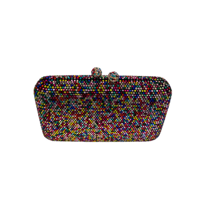 Bolsa de Festa Clutch Pedraria Strass Colorida Retangular