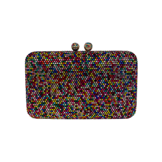 Bolsa de Festa Clutch Pedraria Strass Colorida Retangular