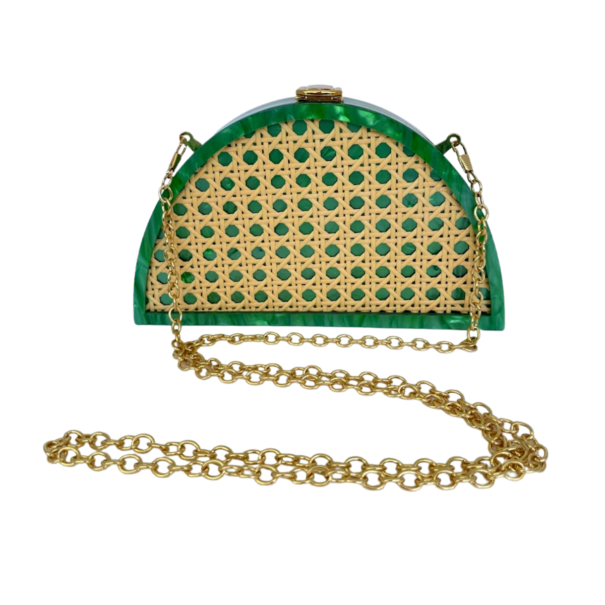 Bolsa De Festa Clutch Acrílico E Palha Da Índia Meia Lua Verde - ReUse