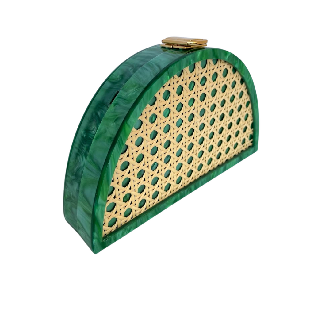 Bolsa De Festa Clutch Acrílico E Palha Da Índia Meia Lua Verde - ReUse