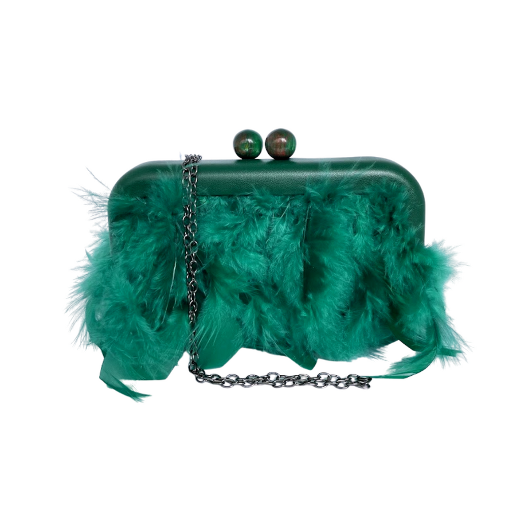 Bolsa de Festa Clutch em Plumas Sintéticas Verde - ReUse