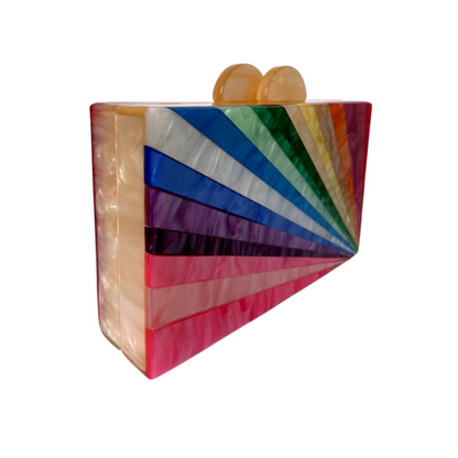 Bolsa de Festa Clutch Rígida Acrílico Colorida Arco Íris Bege