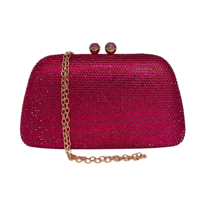 Bolsa de Festa Clutch Cristais Pedraria Rosa Escuro