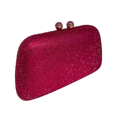 Bolsa de Festa Clutch Cristais Pedraria Rosa Escuro