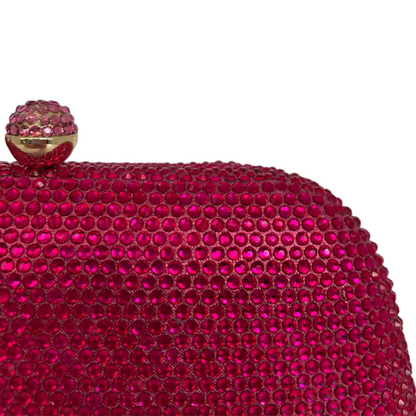 Bolsa de Festa Clutch Cristais Pedraria Rosa Escuro